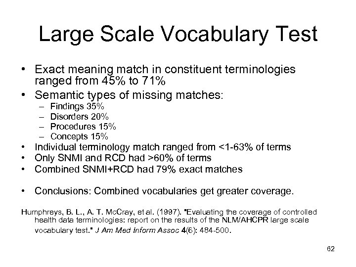 Large Scale Vocabulary Test • Exact meaning match in constituent terminologies ranged from 45%