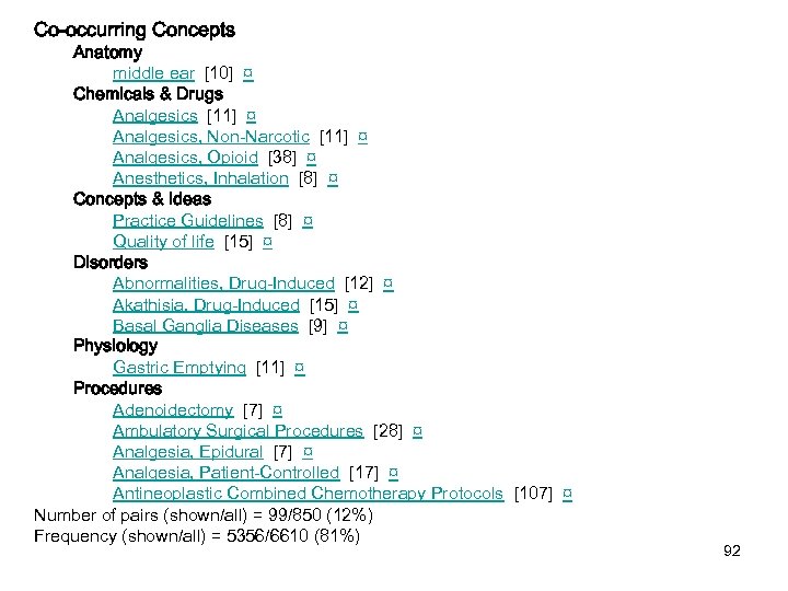 Co-occurring Concepts Anatomy middle ear [10] ¤ Chemicals & Drugs Analgesics [11] ¤ Analgesics,