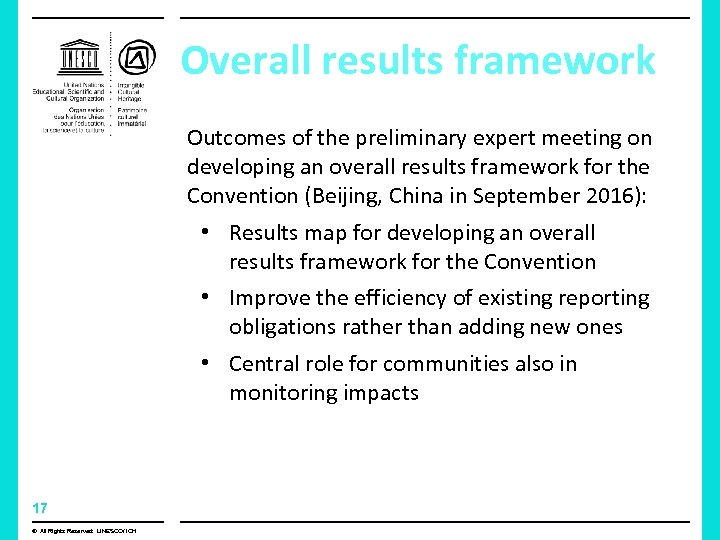 Overall results framework Outcomes of the preliminary expert meeting on developing an overall results