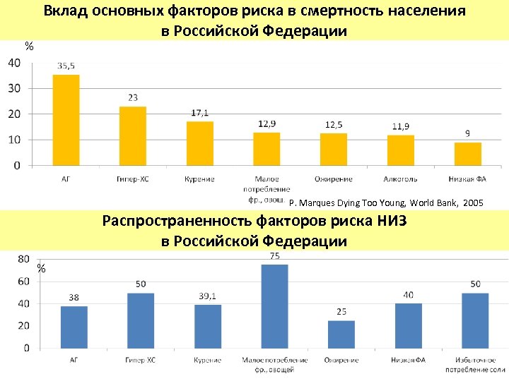 % Вклад основных факторов риска в смертность населения в Российской Федерации P. Marques Dying