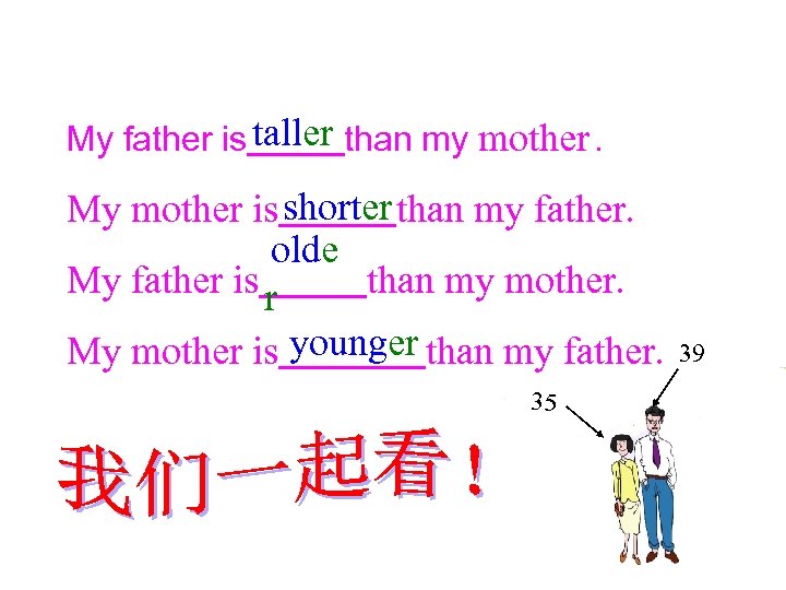 My father is taller than my mother. My mother is shorter than my father.
