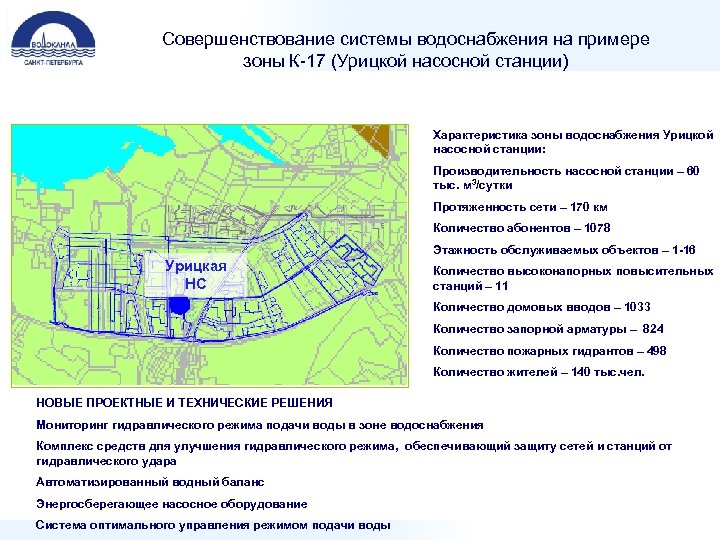 Совершенствование системы водоснабжения на примере зоны К-17 (Урицкой насосной станции) Характеристика зоны водоснабжения Урицкой