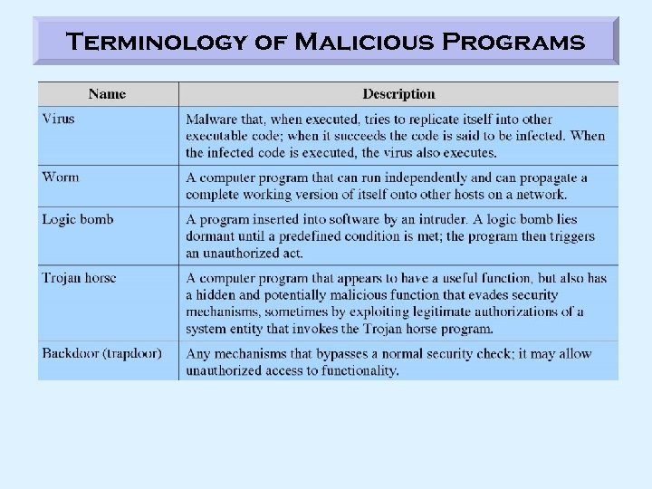 Terminology of Malicious Programs 