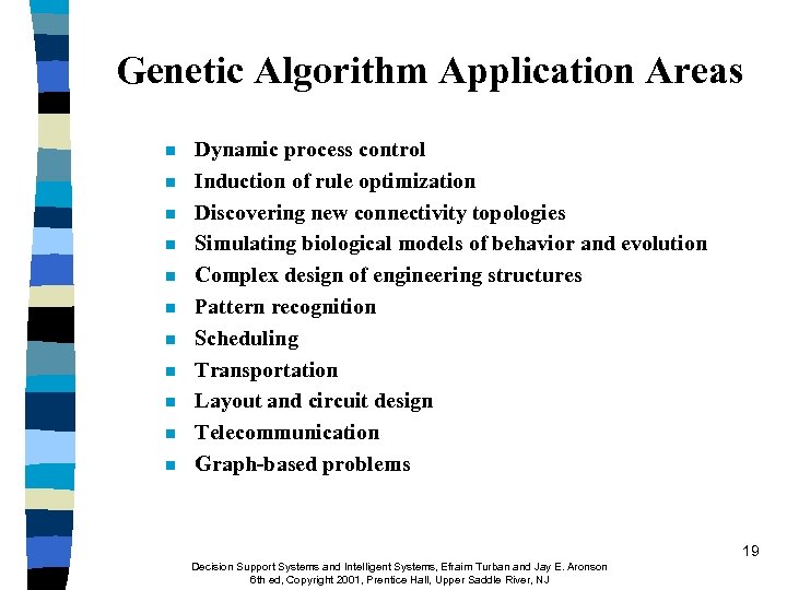 Genetic Algorithm Application Areas n n n Dynamic process control Induction of rule optimization