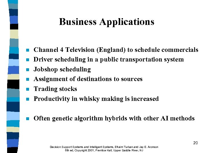 Business Applications n Channel 4 Television (England) to schedule commercials Driver scheduling in a