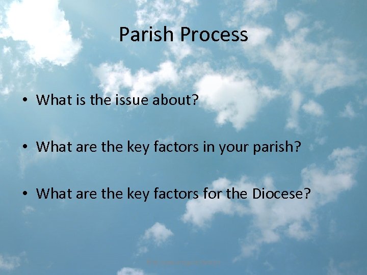 Parish Process • What is the issue about? • What are the key factors