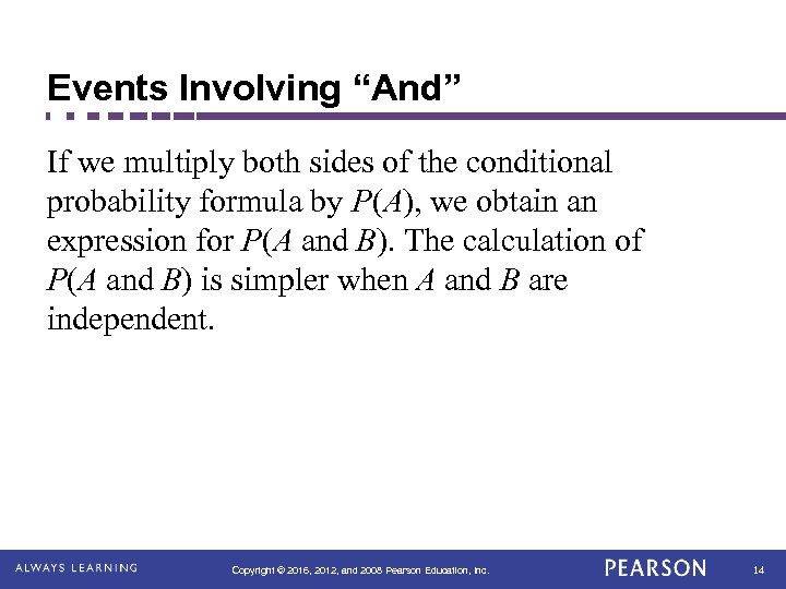 Events Involving “And” If we multiply both sides of the conditional probability formula by