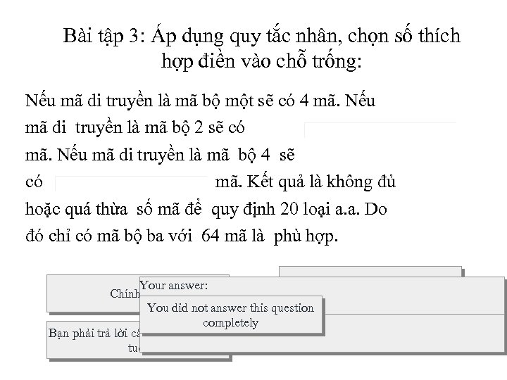 Bài tập 3: Áp dụng quy tắc nhân, chọn số thích hợp điền vào