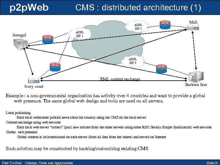 p 2 p. Web CMS : distributed architecture (1) ADSL ISP 2 Senegal Mali