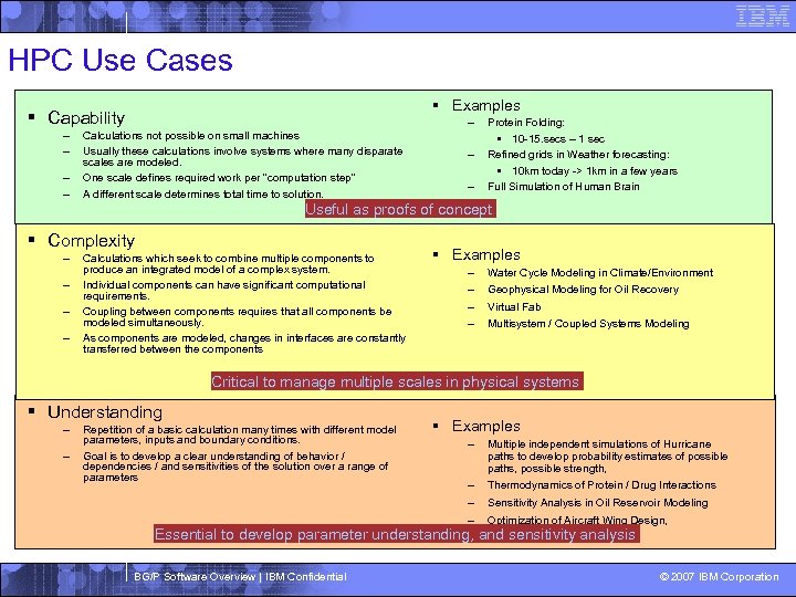 HPC Use Cases § Examples § Capability – – – Calculations not possible on