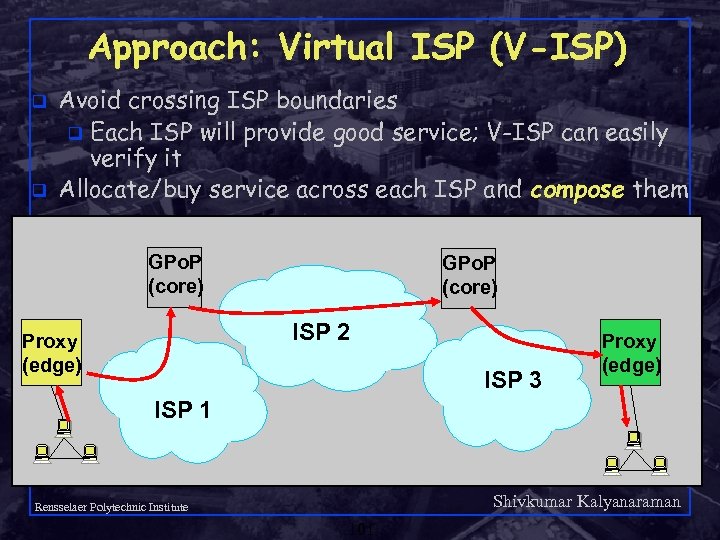 Approach: Virtual ISP (V-ISP) q q Avoid crossing ISP boundaries q Each ISP will