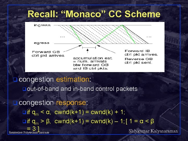 Recall: “Monaco” CC Scheme q congestion estimation: q out-of-band q congestion and in-band control