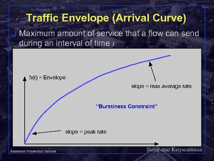 Traffic Envelope (Arrival Curve) q Maximum amount of service that a flow can send