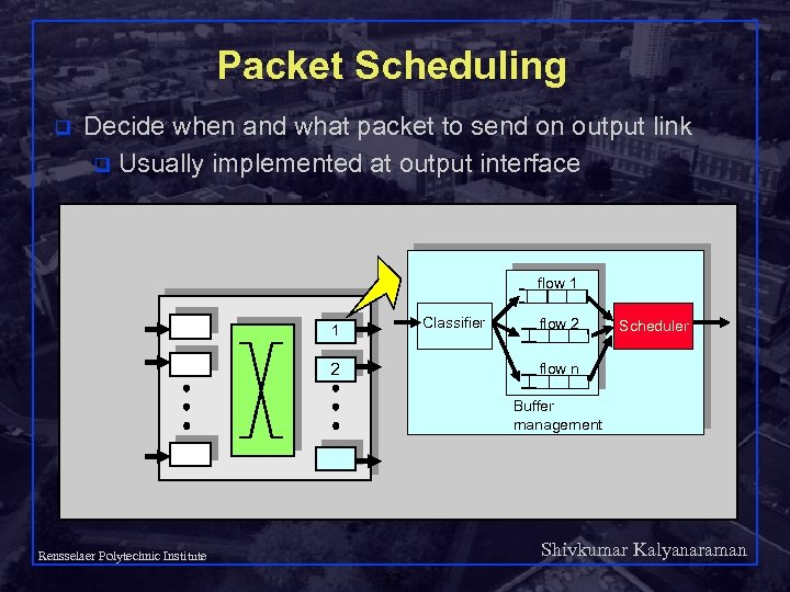 Packet Scheduling q Decide when and what packet to send on output link q