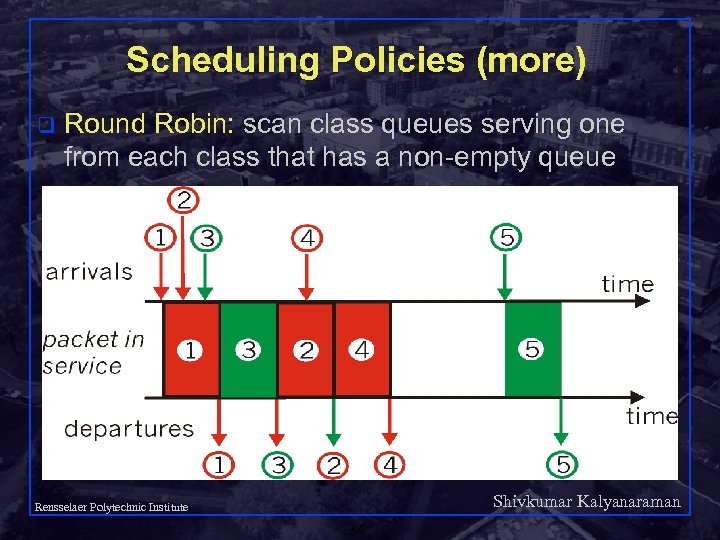 Scheduling Policies (more) q Round Robin: scan class queues serving one from each class