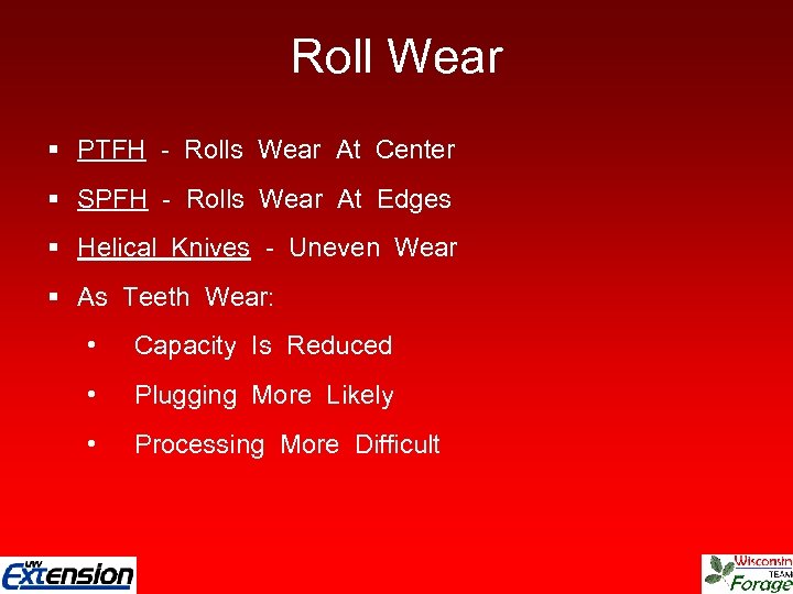 Roll Wear § PTFH - Rolls Wear At Center § SPFH - Rolls Wear