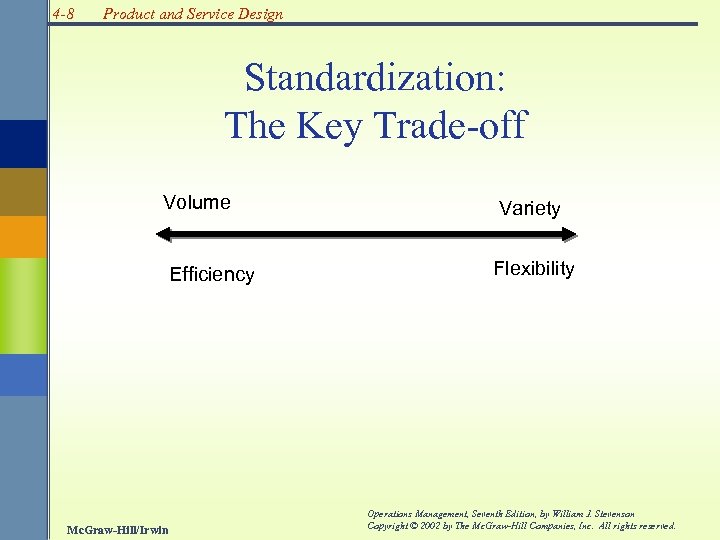 4 -8 Product and Service Design Standardization: The Key Trade-off Volume Variety Efficiency Flexibility