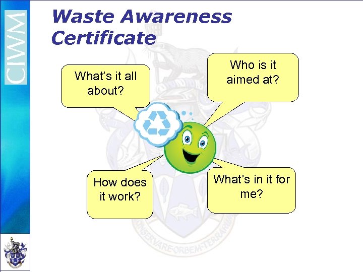 Waste Awareness Certificate What’s it all about? How does it work? Who is it