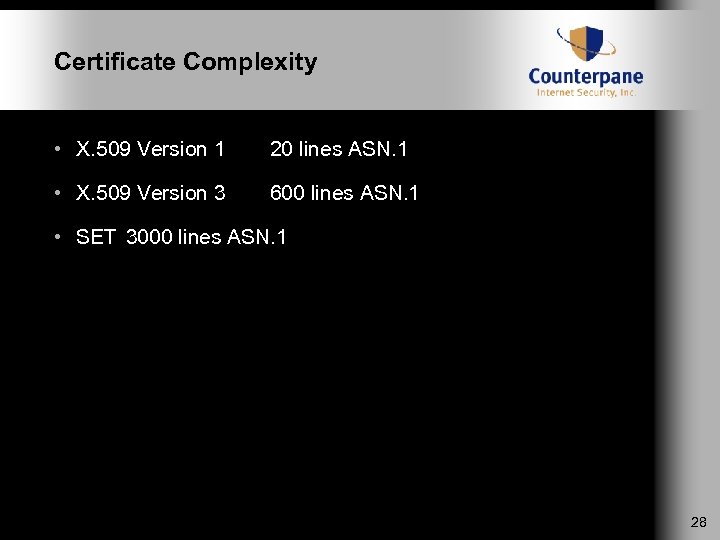 Certificate Complexity • X. 509 Version 1 20 lines ASN. 1 • X. 509