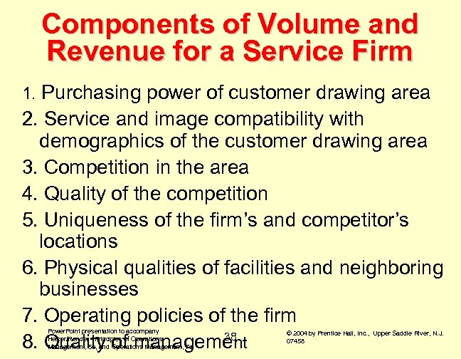 Components of Volume and Revenue for a Service Firm 1. Purchasing power of customer