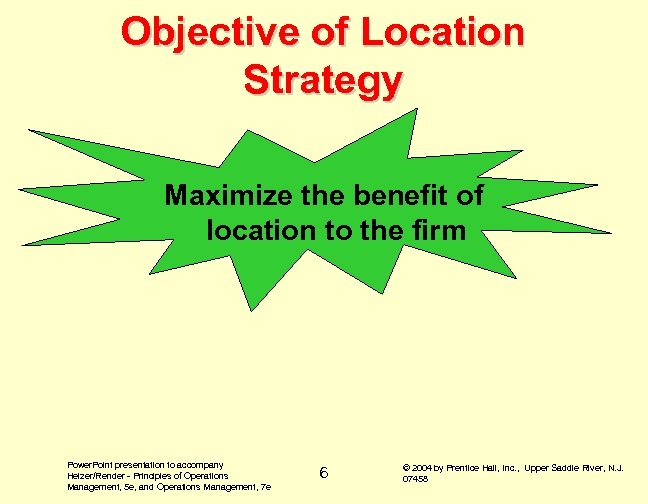 Objective of Location Strategy Maximize the benefit of location to the firm Power. Point