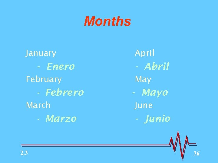 Months January - Enero February - Febrero March - Marzo 2. 3 April -