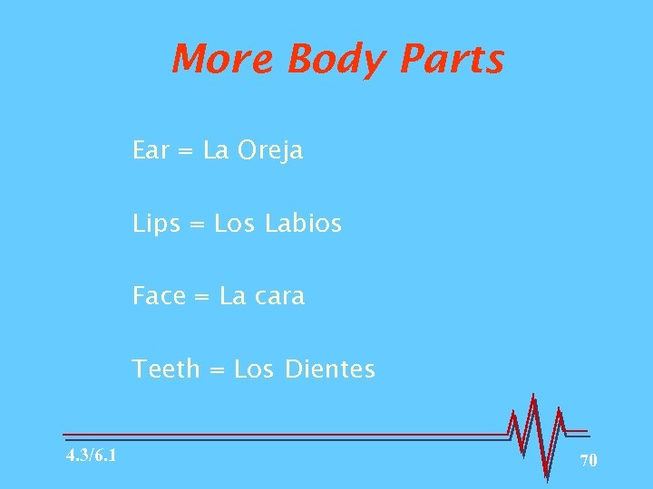 More Body Parts Ear = La Oreja Lips = Los Labios Face = La