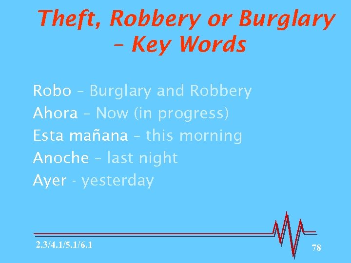 Theft, Robbery or Burglary – Key Words Robo – Burglary and Robbery Ahora –