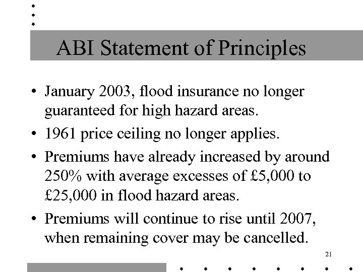 ABI Statement of Principles • January 2003, flood insurance no longer guaranteed for high
