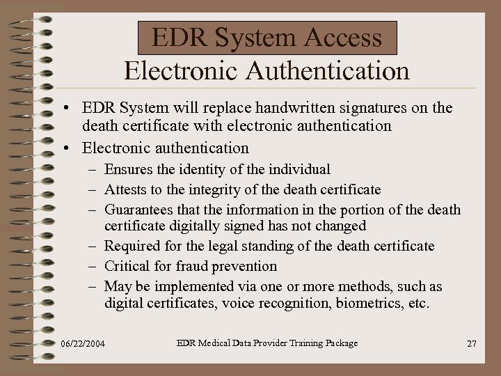 Electronic Death Registration EDR Medical Data Provider Training