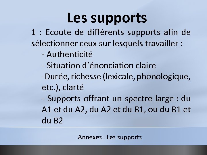 Les supports 1 : Ecoute de différents supports afin de sélectionner ceux sur lesquels