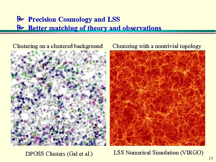  Precision Cosmology and LSS Better matching of theory and observations Clustering on a