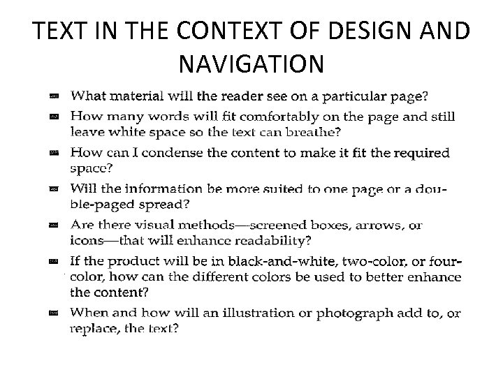 TEXT IN THE CONTEXT OF DESIGN AND NAVIGATION 