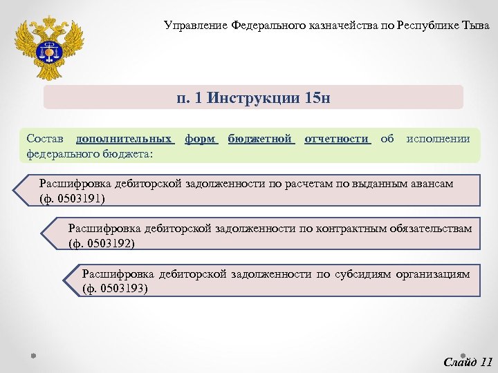 Управление Федерального казначейства по Республике Тыва п. 1 Инструкции 15 н Состав дополнительных форм