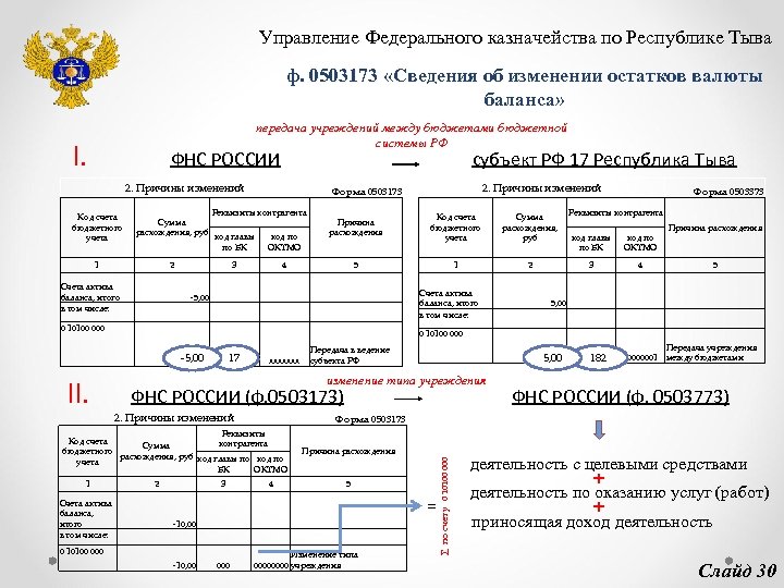 Образец заполнения формы 0503173 при реорганизации