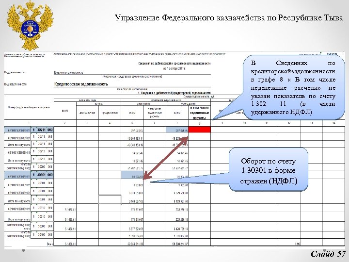 Управление Федерального казначейства по Республике Тыва В Сведениях по кредиторской задолженности в графе 8