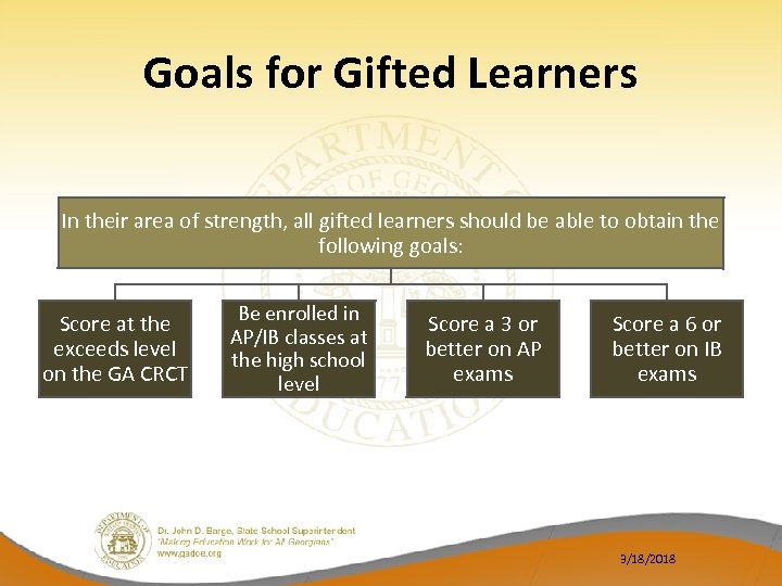 Goals for Gifted Learners In their area of strength, all gifted learners should be