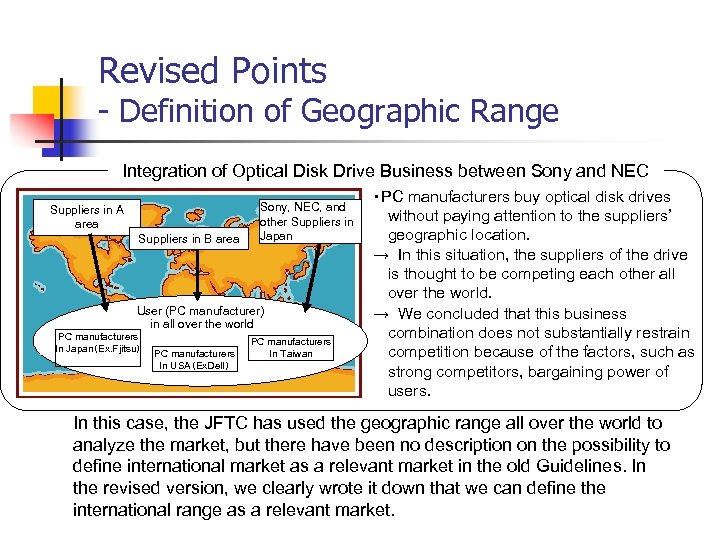 Revised Points - Definition of Geographic Range Integration of Optical Disk Drive Business between