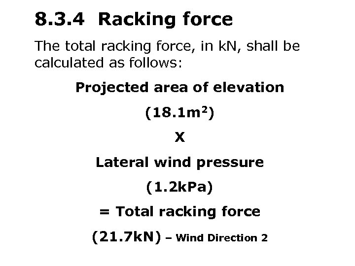 8. 3. 4 Racking force The total racking force, in k. N, shall be