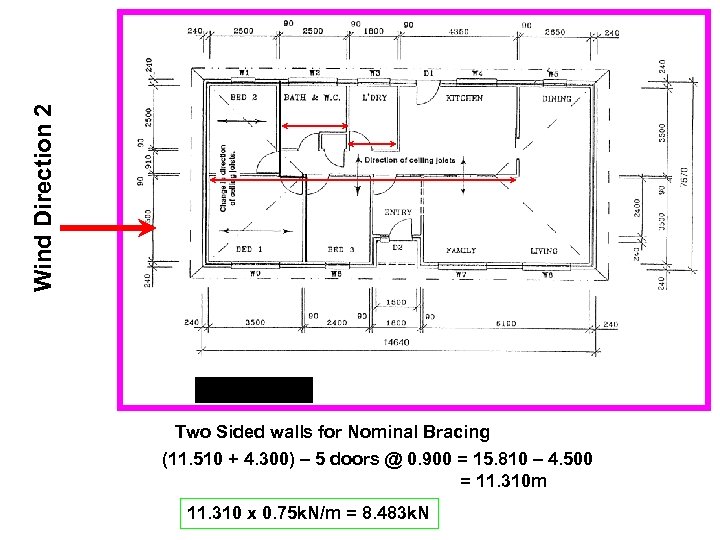 Wind Direction 2 Two Sided walls for Nominal Bracing (11. 510 + 4. 300)