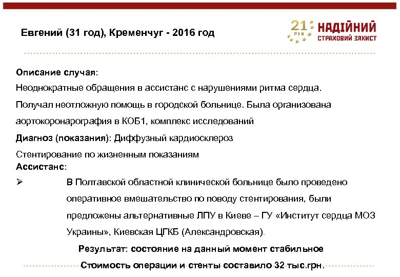 Евгений (31 год), Кременчуг - 2016 год Описание случая: Неоднократные обращения в ассистанс с