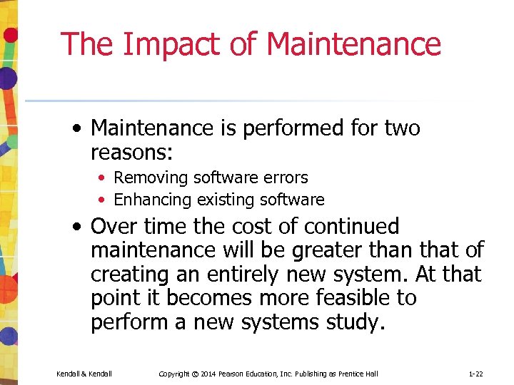 The Impact of Maintenance • Maintenance is performed for two reasons: • Removing software