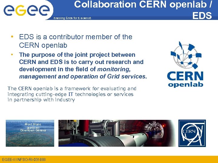 Collaboration CERN openlab / EDS Enabling Grids for E-scienc. E • EDS is a