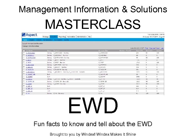 Management Information & Solutions MASTERCLASS EWD Fun facts to know and tell about the