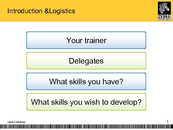 Introduction &Logistics Your trainer Delegates What skills you have? What skills you wish to