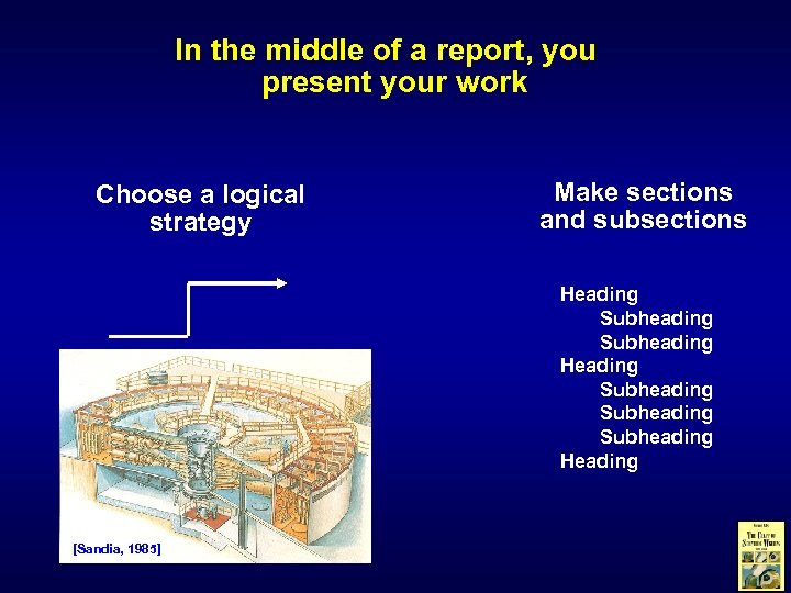 In the middle of a report, you present your work Choose a logical strategy