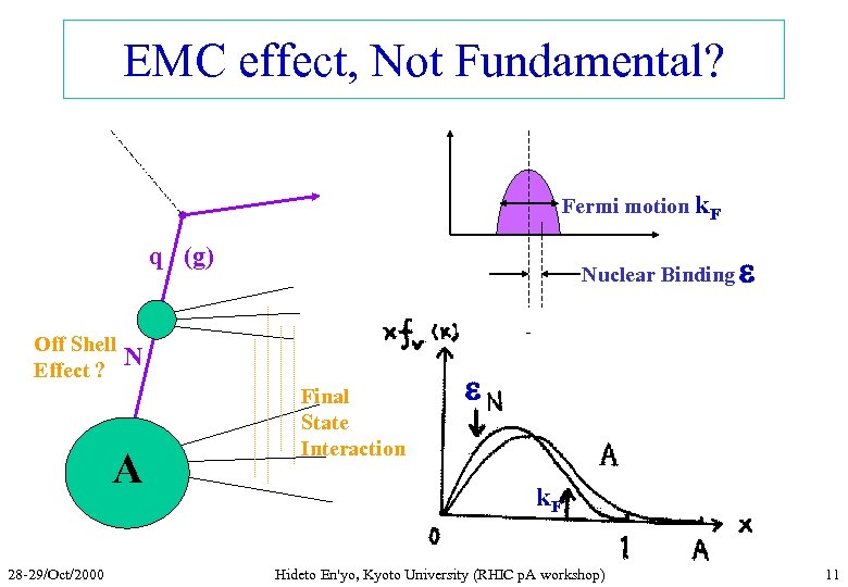 EMC effect, Not Fundamental? Fermi motion k. F q (g) Off Shell Effect ?