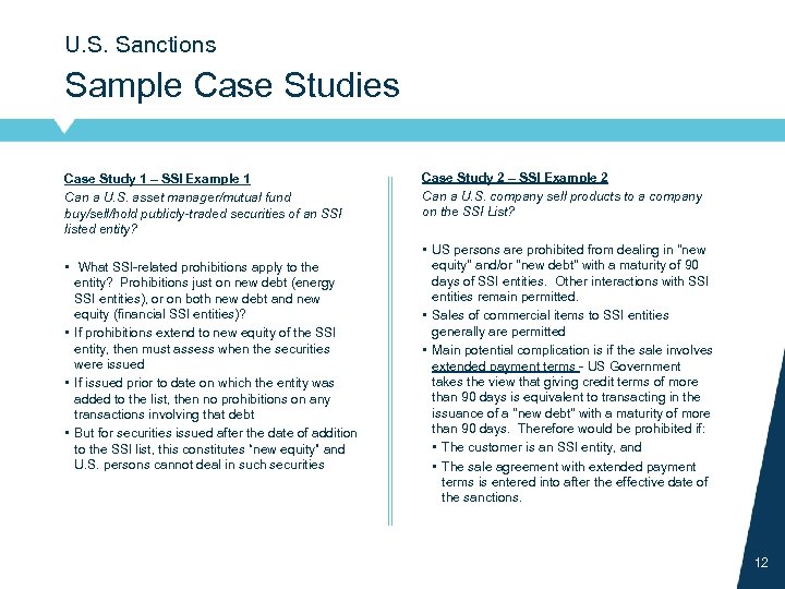 U. S. Sanctions Sample Case Studies Case Study 1 – SSI Example 1 Can