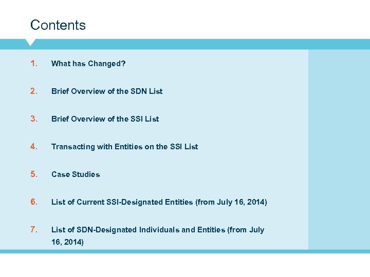 Table of Contents 1. What has Changed? 2. Brief Overview of the SDN List