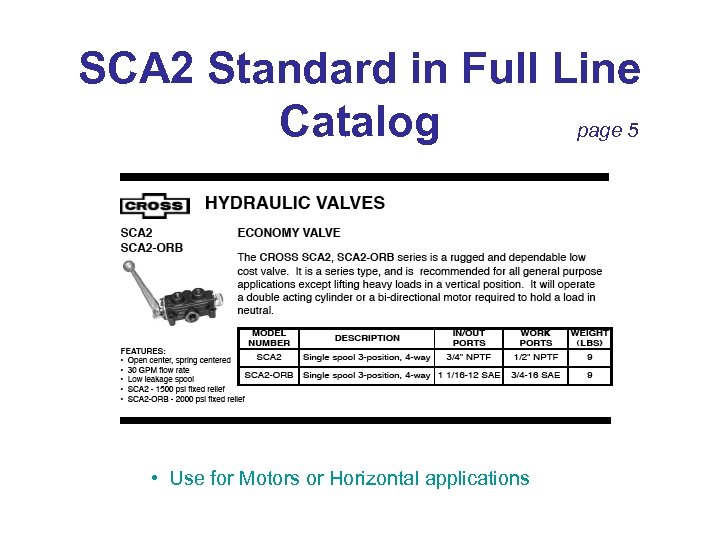 SCA 2 Standard in Full Line Catalog page 5 • Use for Motors or